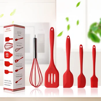 

5PCS Silicone Kitchen Set Cooking Utensils Kit Baking Tools Kitchenware For Non-Stick Pan Slotted Turner Spatula Whisk Brush