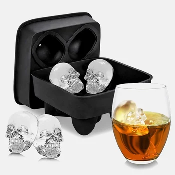 

(Best Sellers) 3D Skull Silicone Mold DIY Ice Maker Mold Tray Kitchen Gadgets 4 Grid 3D Silicone Whiskey Ice Ball Mold