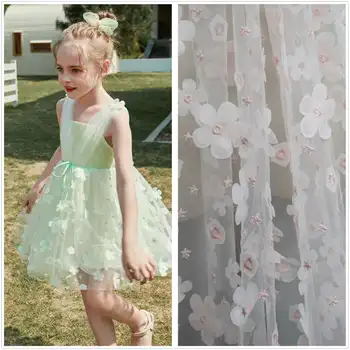 

Stunning 3D Flowy Overlay Satin Lace Fabric, Fairy 2 Layers Tulle fabric for Bridal Shower, Wedding Veil, Sleeve