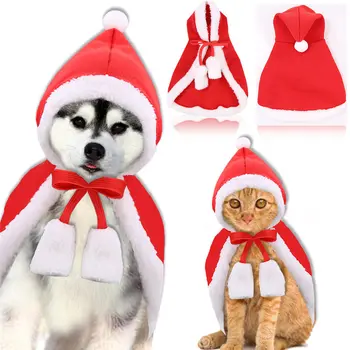 

Christmas Cat Puppy Santa Hat Cloak Pet Cosplay Costume Xmas Kitten Red Caps Clothing Clothes Funny Party DOG Mantle Dress Up U3