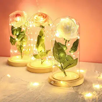 

Preserved Fresh Flower Wooden Festival NEW Year Present Glass 1 Roses Immortality Home Decoration Valentine'S Day Party