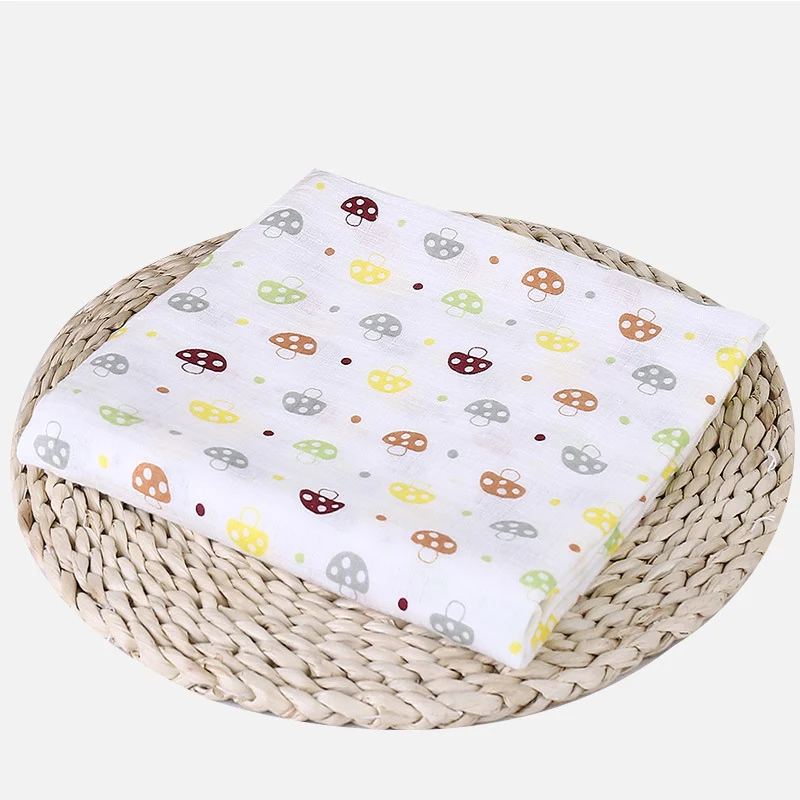 Мягкие муслиновые детские пеленки из хлопка, милые Мультяшные одеяла для новорожденных, банные марлевые пеленки для младенцев, спальный мешок, чехол для коляски, игровой коврик - Цвет: Mushroom
