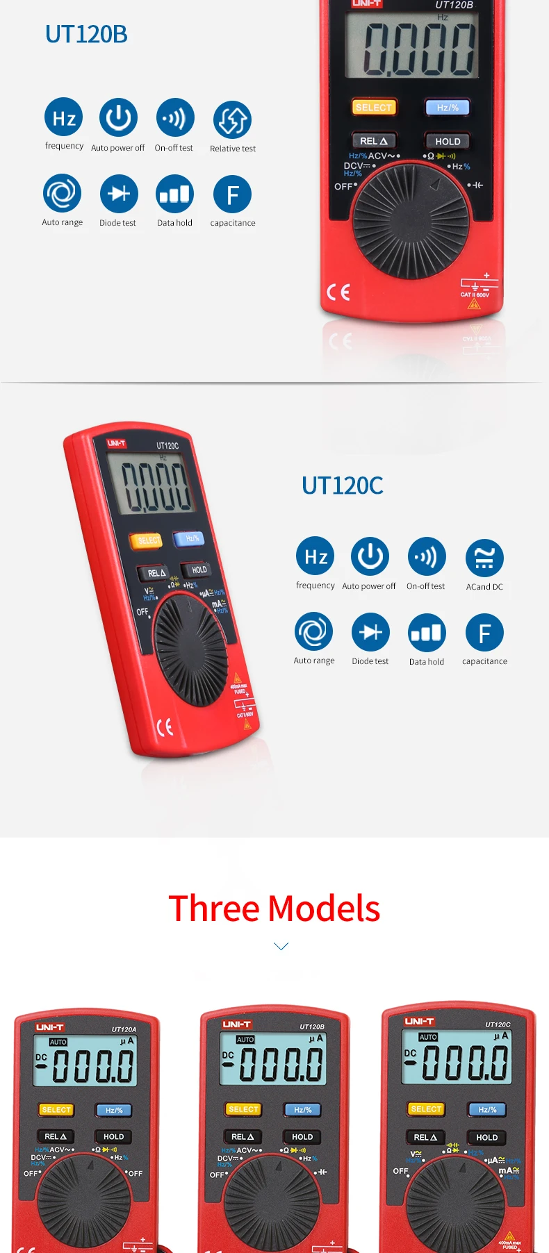 Digital UT120A UT120B UT120C Цифровой мультиметр 4000 счетчик дисплей Авто Диапазон мультитестер измеритель напряжения постоянного тока Тестеры