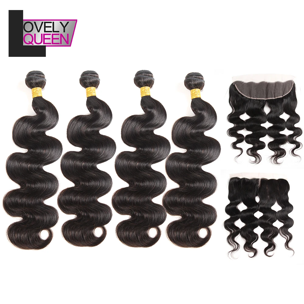 

Brazilian Hair Weaves Body Wave Lace Frontal with Bundles Human Hair 4 Bundles with Frontal Non Remy Hair