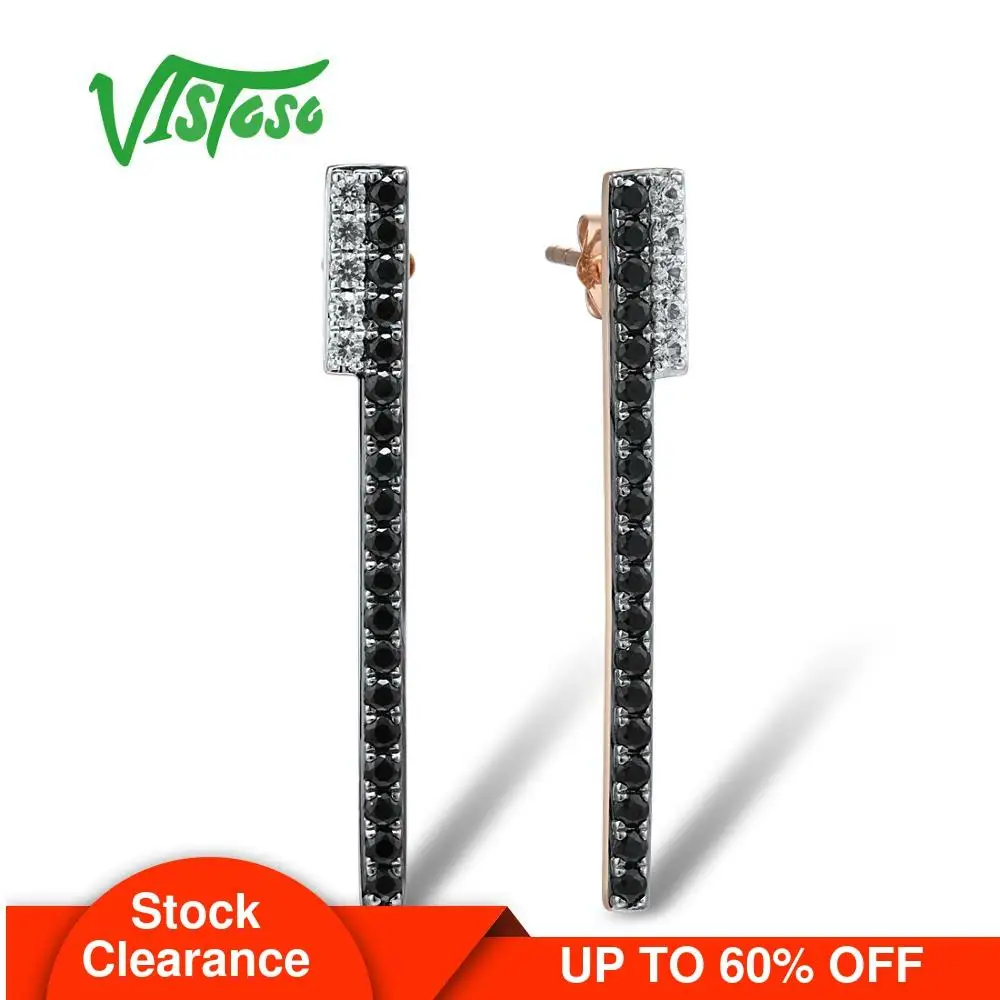 VISTOSO Pure 9K 375 Rose Gold Earrings For Women Stud Black Sapphire White Earring Elegant Trendy Fine Jewelry | Украшения и