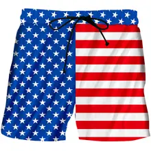 Модные пляжные Повседневные Шорты Для отдыха с 3D принтом американского флага, мужские/женские летние пляжные шорты в стиле хип-хоп, эластичные шорты