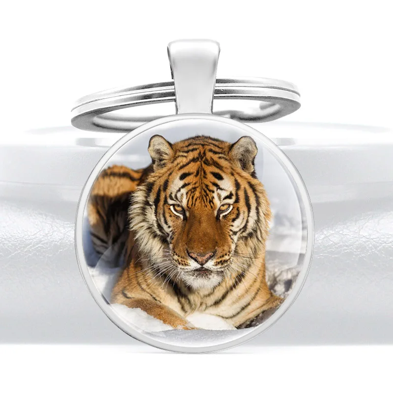 Tiger On The Snow Pattern Silver Color Glass Dome Keychains Unique Men Women Key Ring Jewelry Gifts | Украшения и аксессуары
