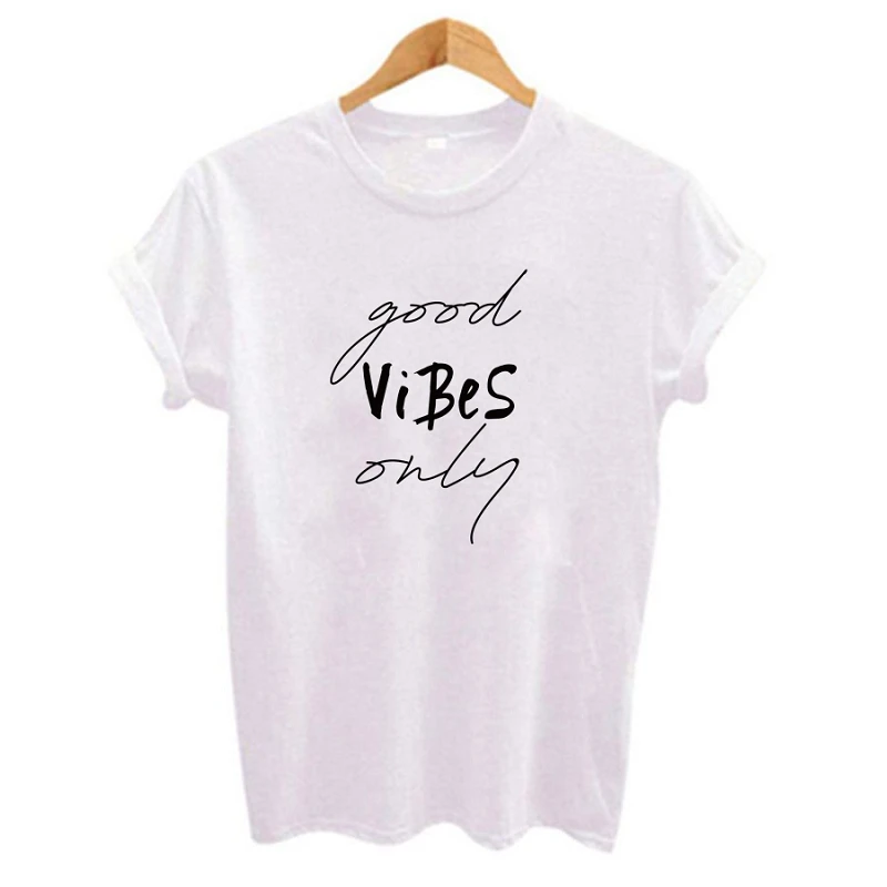 Only Good Vibes Tees Women Harajuku Short Sleeve T Shirt Female Letter Print Independence Day T-shirt Camisetas Mujer | Женская одежда
