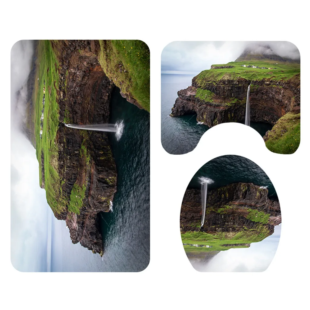 Mountain Landscape Print Shower Bathroom Mat and Shower Curtain Four-Piece Set household accessories for bathroom shower set