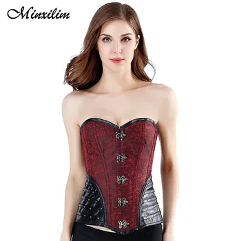 

Minxilim Gothic Corset Tops Women Vintage Steampunk Corsets and Bustiers Overbust Corsage Female Red Sexy Party Clothing S-2XL