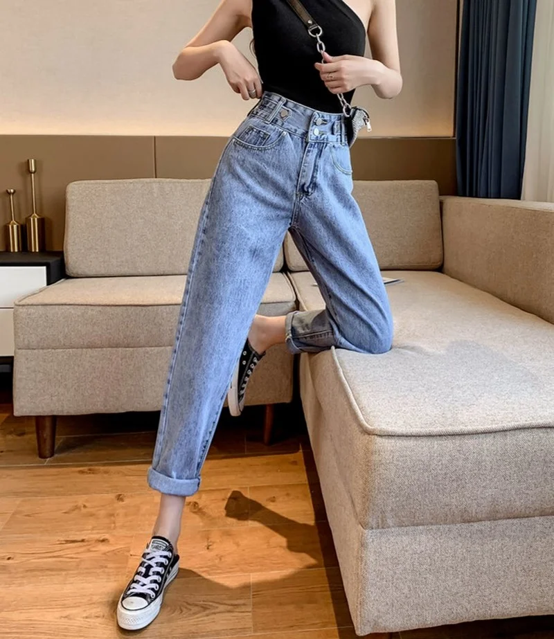 2023 Women New Vintage Jeans Button Fly High Waist Harem Pants Indie Fashion Loose Blue Jeans Y2k Chic Korean Body Denim Pants