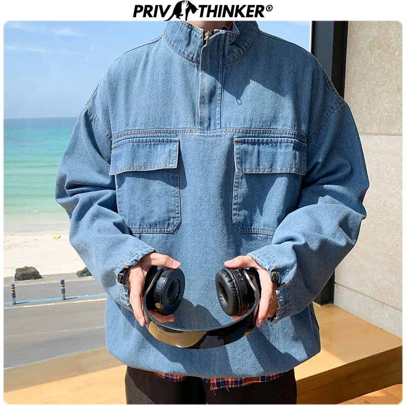 Privathinker Men's Autumn Streetwear Jean Jacket Men Hip Hop Denim Jacket Male Pockets Jackets Casual Fashion 5XL Clothes