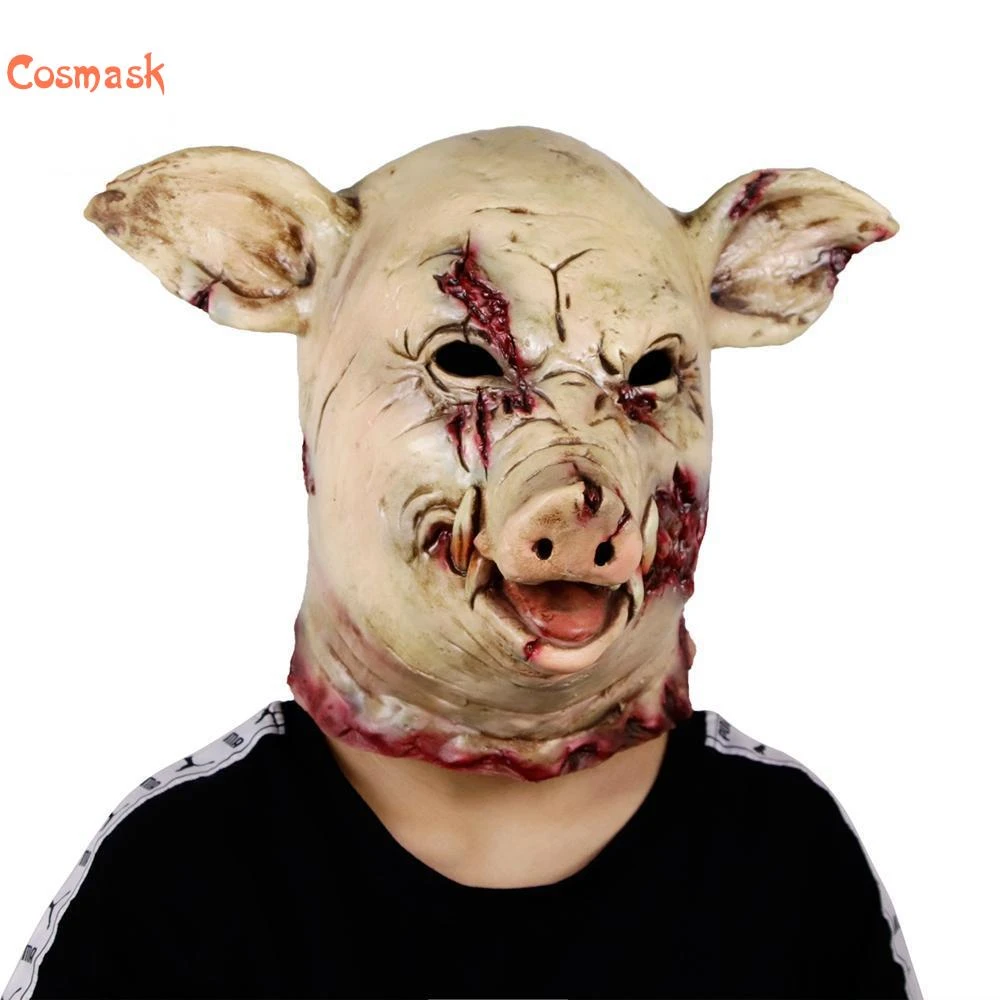 Cosmaskホラー豚動物マスクラテックス豚マスクハロウィン衣装怖い電動のこぎり豚マスク完全な頭部ホラー悪動物小道具 ボーイズコスチュームアクセサリー Aliexpress