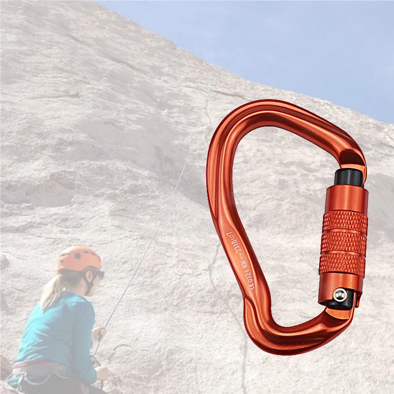 ABZB-Auto Locking Carabiner Clips 23Kn Ear-Shape Safe Buckle Outdoor Protection Equipment for Climbing Mountaineering Orange