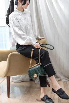 

New Women Polka Dot Print Shrt Retro Turn Down Collar Ladies Blouses And Tops Office Lady Clothes