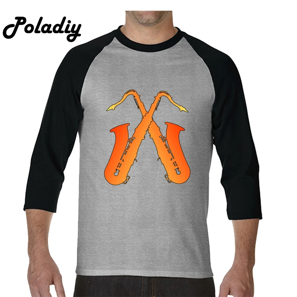  Crossed Saxophones Normal Men T Shirt Uniforms Long Sleeve Tees Shirt Youth Round Collar Shirts Blo