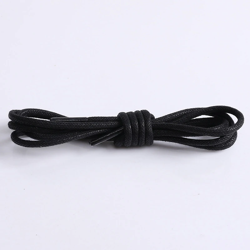 black 12 цветов круглые кожаные шнурки Вощеные цветные шнурки для ботинок шнурки для спортивной обуви белые шнурки 60 80 100 120 140 см - Цвет: black