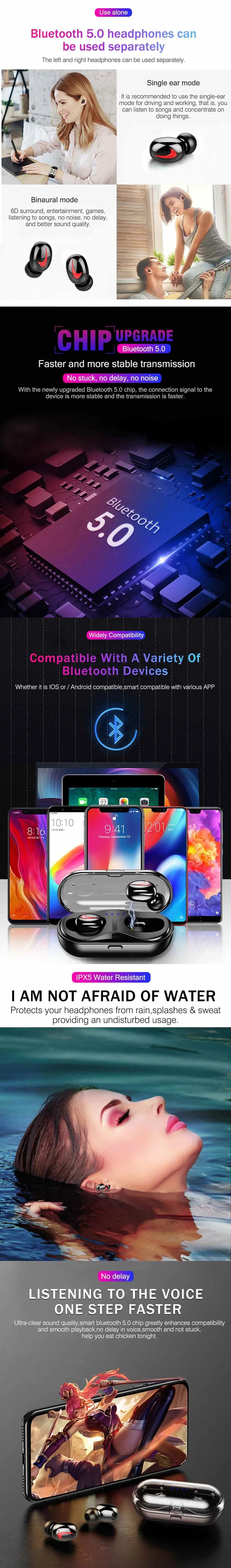 LEORY Q13S TWS Bluetooth 5,0 наушники стерео Бас IPX5 Водонепроницаемый шумоподавление Спортивная гарнитура с HD микрофоном для Xiaomi huawei