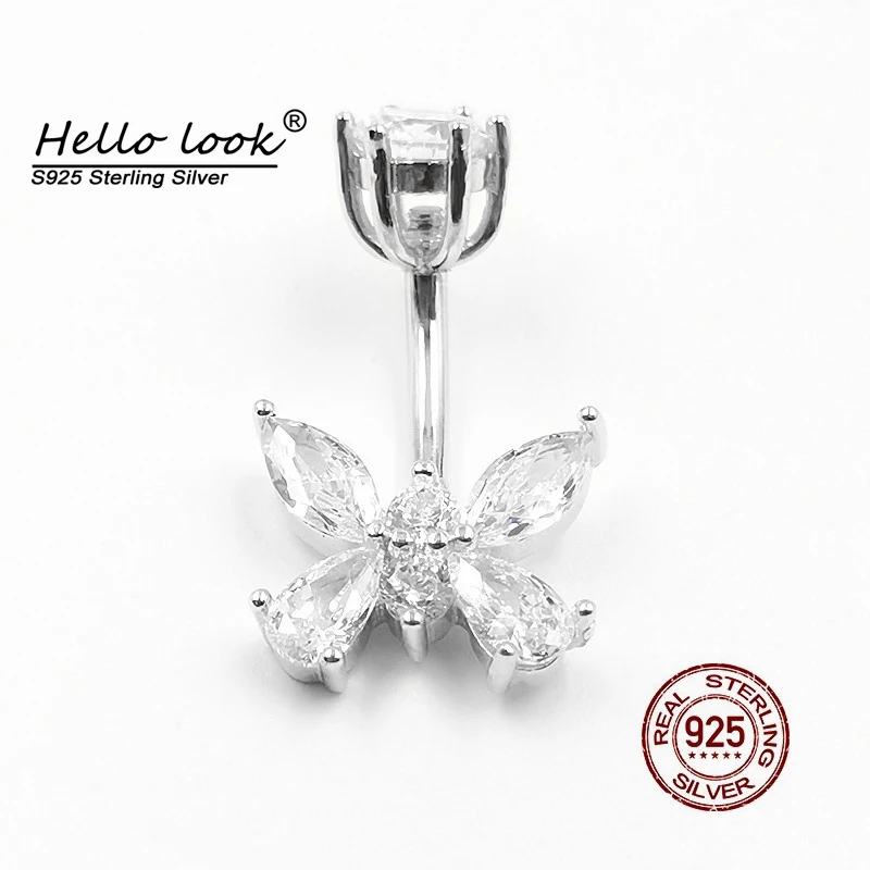 

HelloLook Zircon Butterfly Navel Piercing for Women 925 Sterling Silver Belly Button Ring Sexy Body Piercing Jewelry Belly Rings