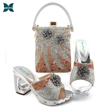 

Hot Selling Italian Design African Women Shoes and Bag Set African Ladies Matching Shoes and Bag Comfortable Heels in Silver