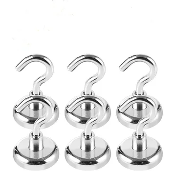 

Diameter 32mm Heavy Duty Neodymium Hanging Magnetic Hook for Fridge 6 Packs, 80lb Super Strong Magnetism Hook for Cruising 36KG