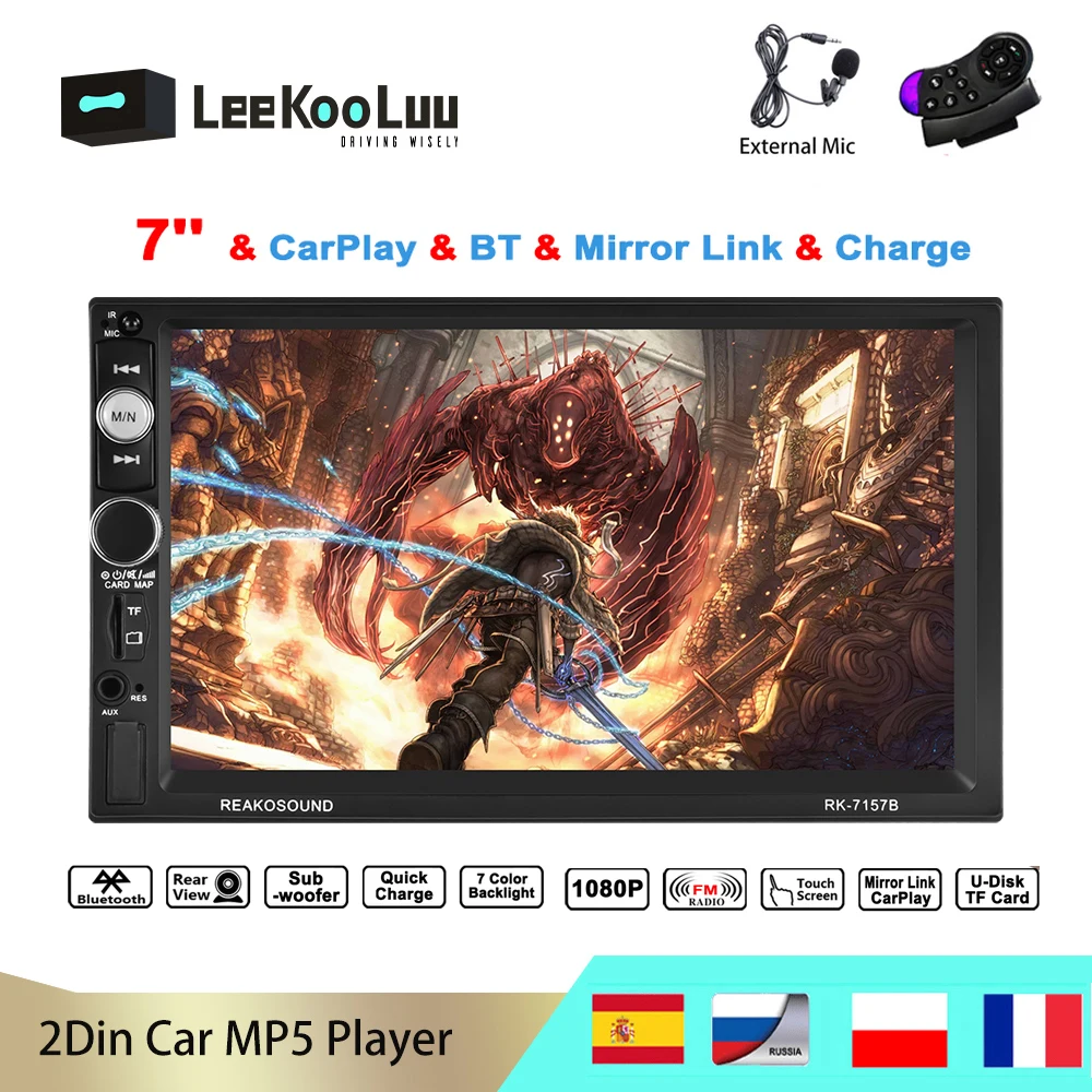 

LeeKooLuu 2 din car radio 7" HD Touch Screen Player MP5 Vedio Player Bluetooth Multimedia USB AUX SD 2din Autoradio Car Stereo