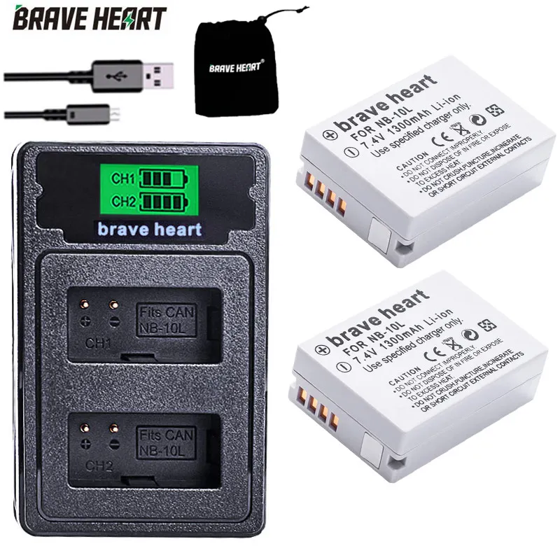 2x высокое качество NB-10L NB10L NB 10L Батарея + двойной Зарядное устройство набор для Canon