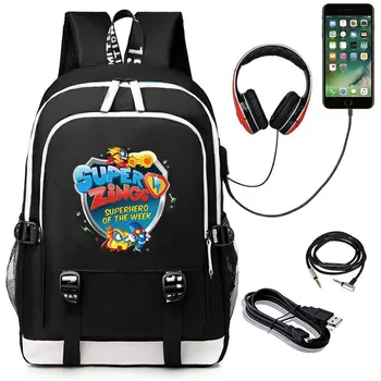 

New Geams SUPER ZINGS School Bag Printing Backpack USB Charging Laptop Backpack Canvas Travel Bags Teenager Mochila Feminina