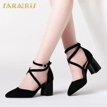

Sarairis Fashion New Hot Hoof Heels Summer Sandals Woman Shoes Pointed Toe Buckle Strap Concise Shoes Women Sandals Female