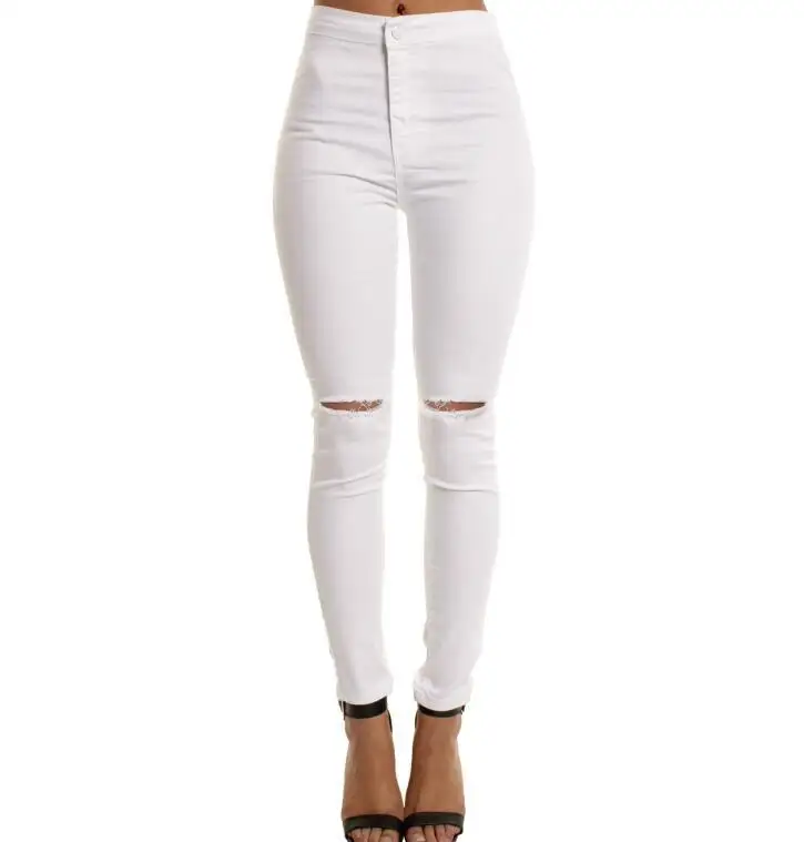high waisted white ripped skinny jeans