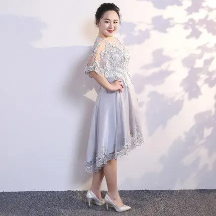 Серый Высокая Низкая Выпускные платья Vestidos De Gala T351 серый размера плюс короткие платья женские вечерние короткие спереди длинные сзади платья для выпускного вечера - Цвет: Серый
