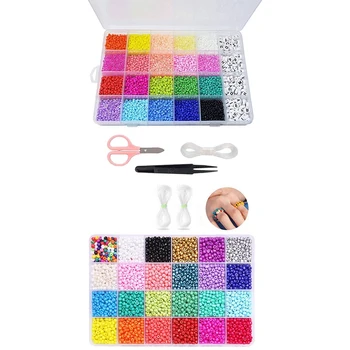 

1 Set 10300Pcs Diy Bracelet Glass Rice Beads & 1 Set 7200 Pcs Pony Beads for Bracelets Pony Seed Beads Set