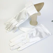 Корейские перчатки невесты Короткие атласные широкие ленты Узел бисера палец Свадебные белые перчатки