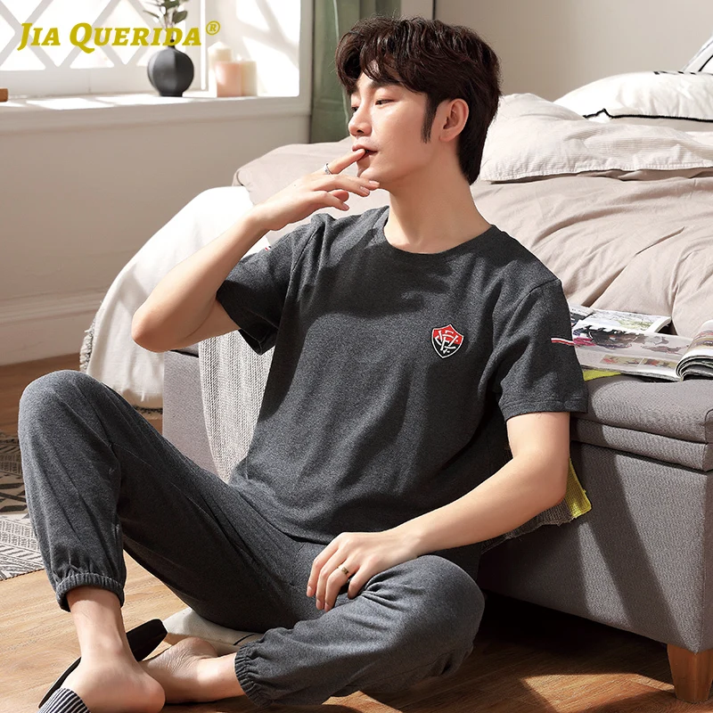 Pajamas Set  Fashion Style New Casual Style Chinese Pajamas Homesuit Homeclothes Short Sleeve Long Pants Sleepwear Pijama Mans