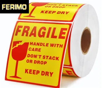 

500pcs/roll Fragile Warning Label Sticker Fragile Sticker Up and Handle With Care Keep Dry Self Adhesive Label 100x100mm