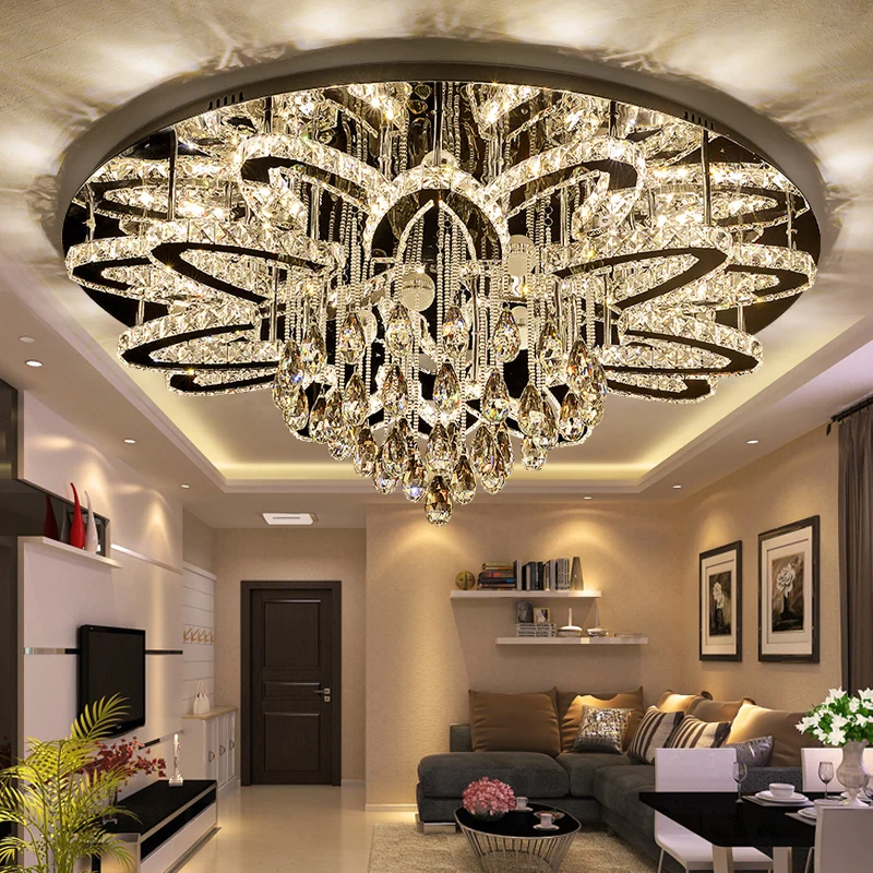 

Round crystal lamp, modern living room ceiling lamp, three-color warm bedroom lamp, fashionable restaurant lamp, luxury lamp