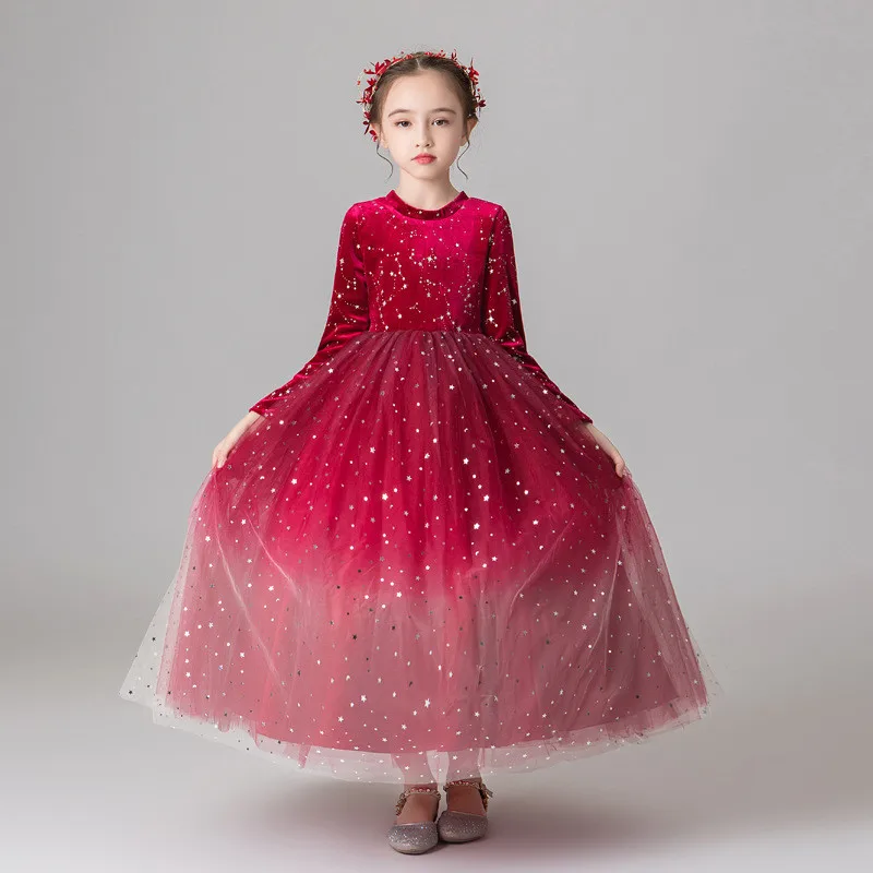 Flower Girl Dress for Girls Tutu Kids Clothing Elegent Long Sleeve Girls Dresses for Children Princess Party Custumes