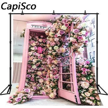 

Capisco Pink telephone booth Photography Backdrops Flowers Backgrounds Wedding Decor Photo Background Portrait Photoshoot Props