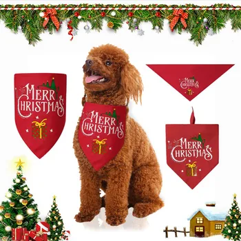 

Elk Printed Pets Bandana Pet Christmas Polyester Plaid Washable Puppy Decoration Dog Scarf Handkerchiefs Bibs 1 Pcs