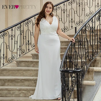 

Plus Size Lace Evening Dresses Ever Pretty V-Neck Sleeveless Hollow Out Sweep Train Sexy Mermaid Party Gowns Robe De Soiree 2020