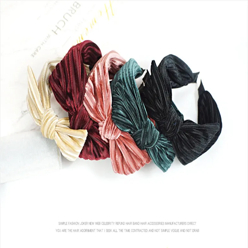 5 Color Gold Velvet Bow Hairband Simple And Generous Headbands For Women Autumn Winter Stripe Head Wrap |