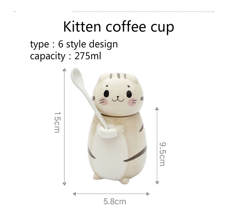 Керамическая кофейная кружка с крышкой и ложкой с изображением котенка из мультфильма для напитков, воды, молока, кружки, хороший подарок, подарок для друга, сувенир