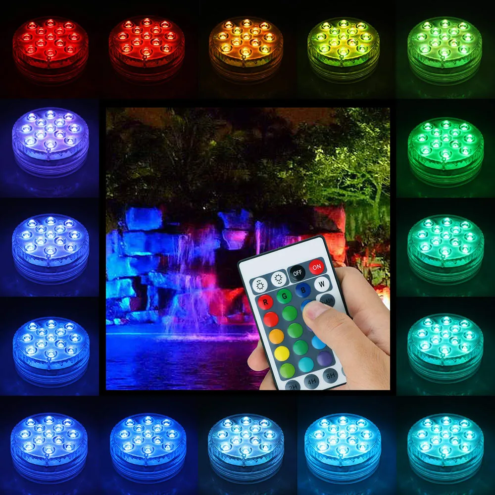 13 Led RGB Submersible Light remote Control IP68 Underwater Vase swimming pool Lamp for Aquarium Pond Wedding  Party Tub Bathtub