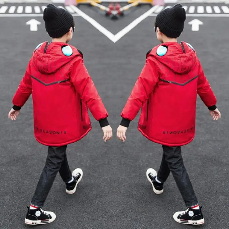 Children Clothing Winter Cotton Jacket For Boys Thick Hooded Warm Coat Kids Snowsuit Waterproof Spider-Man Parka 4-14 Years Old