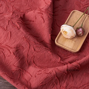 

Original cotton plexi jacquard red dress fabric High-end linen fabric