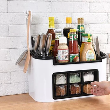 

Multi-Function Kitchen Racks Seasoning Jar Storage Box Combination Knife Holder Set