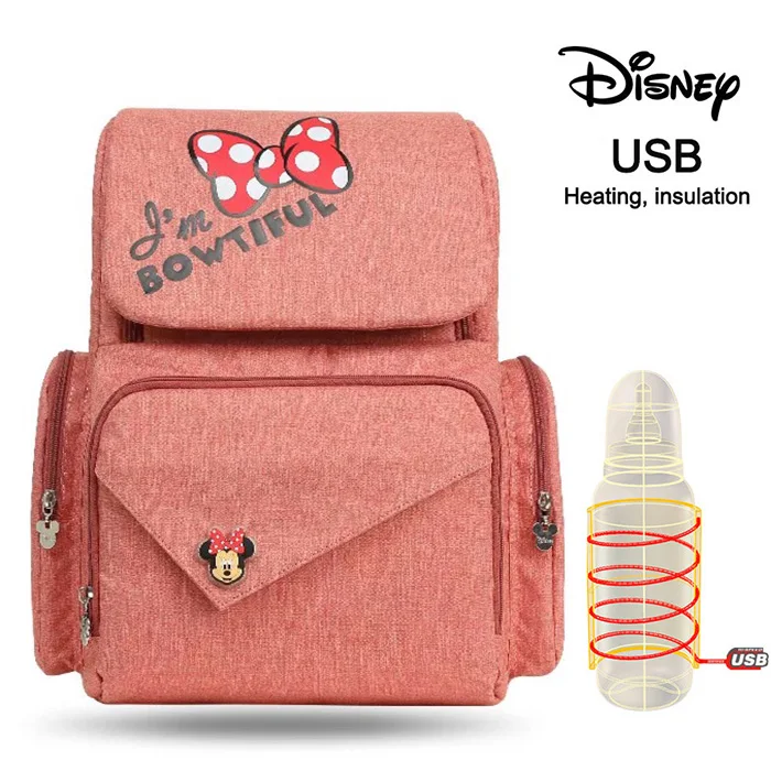 Слоновая кость Сумка для подгузников disney, USB, Микки, красная, водонепроницаемая/для ухода за ребенком/Сумка для мам, рюкзак для беременных, большая сумка для подгузников, полосатый бант, точка, улыбка - Цвет: Слоновая кость