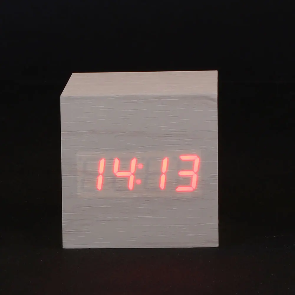 Кубический щелчок часы подарок будильник-светодиодный дисплей Деревянный Звук Активированный домашний декор