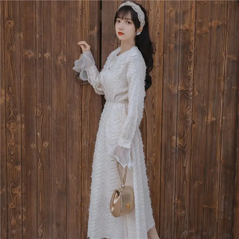Autumn and winter sweet Eva led to collect waist tassel dress feather fairy horn sleeve dress chic tender