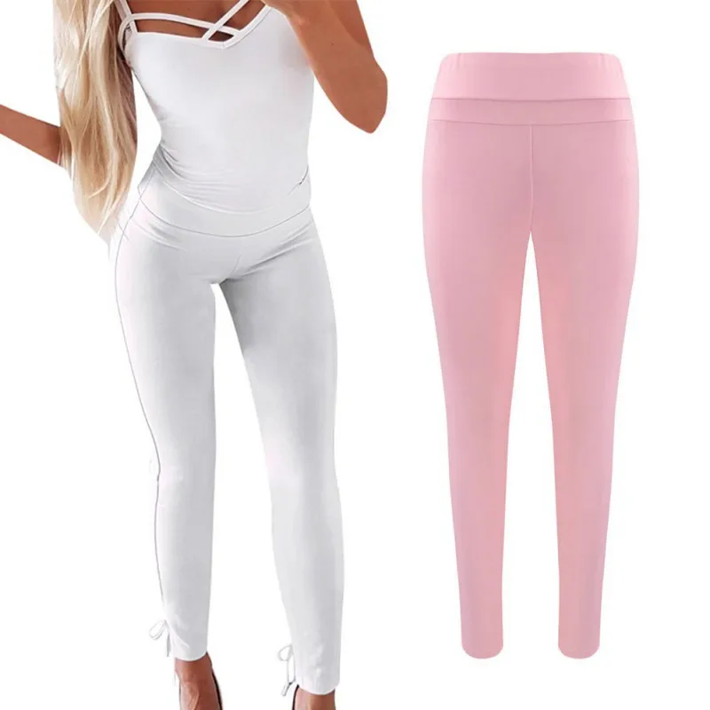 

2020 European And American Style Ladies Casual Trousers Slim Solid Color Strap Casual Pencil Pants